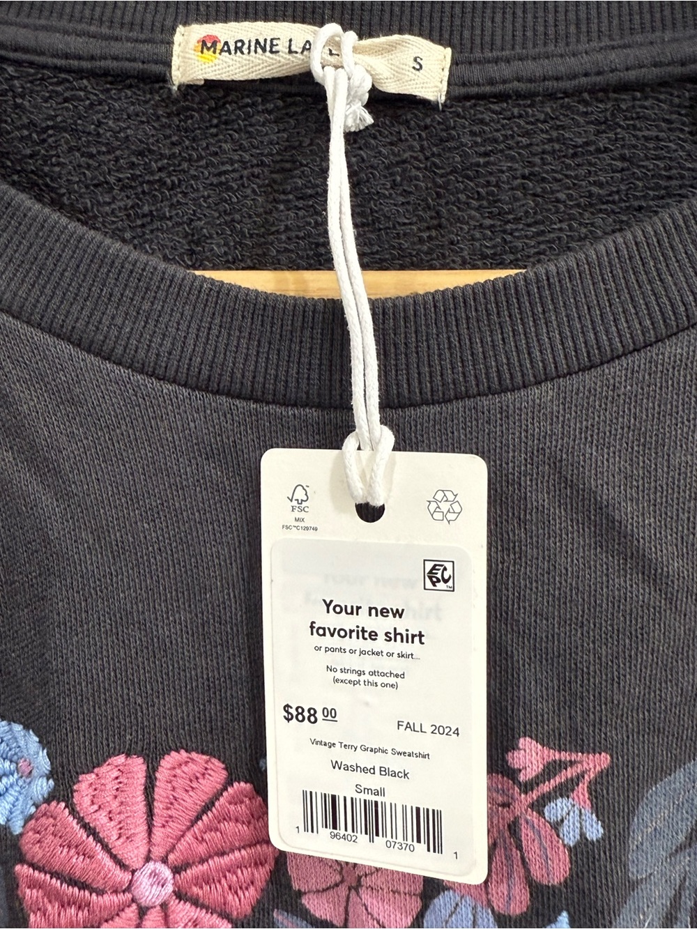 Marine Layer Black Sweatshirt with Pink & Blue Floral Print - Picture 2 of 4